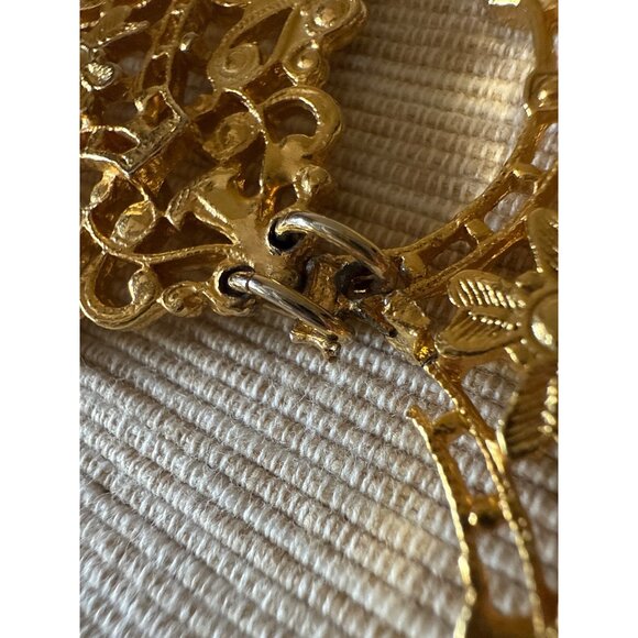 Vintage Gold-Tone Filigree Pendant Necklace With Double Cross Unique - Picture 9 of 15